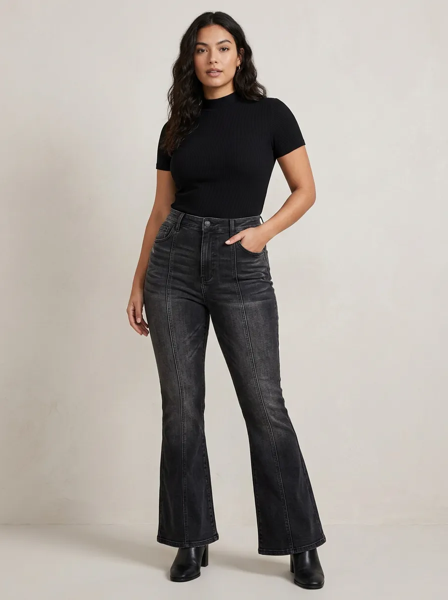 Stretch Seamed Women's High-Waist Stretch Flare Jeans