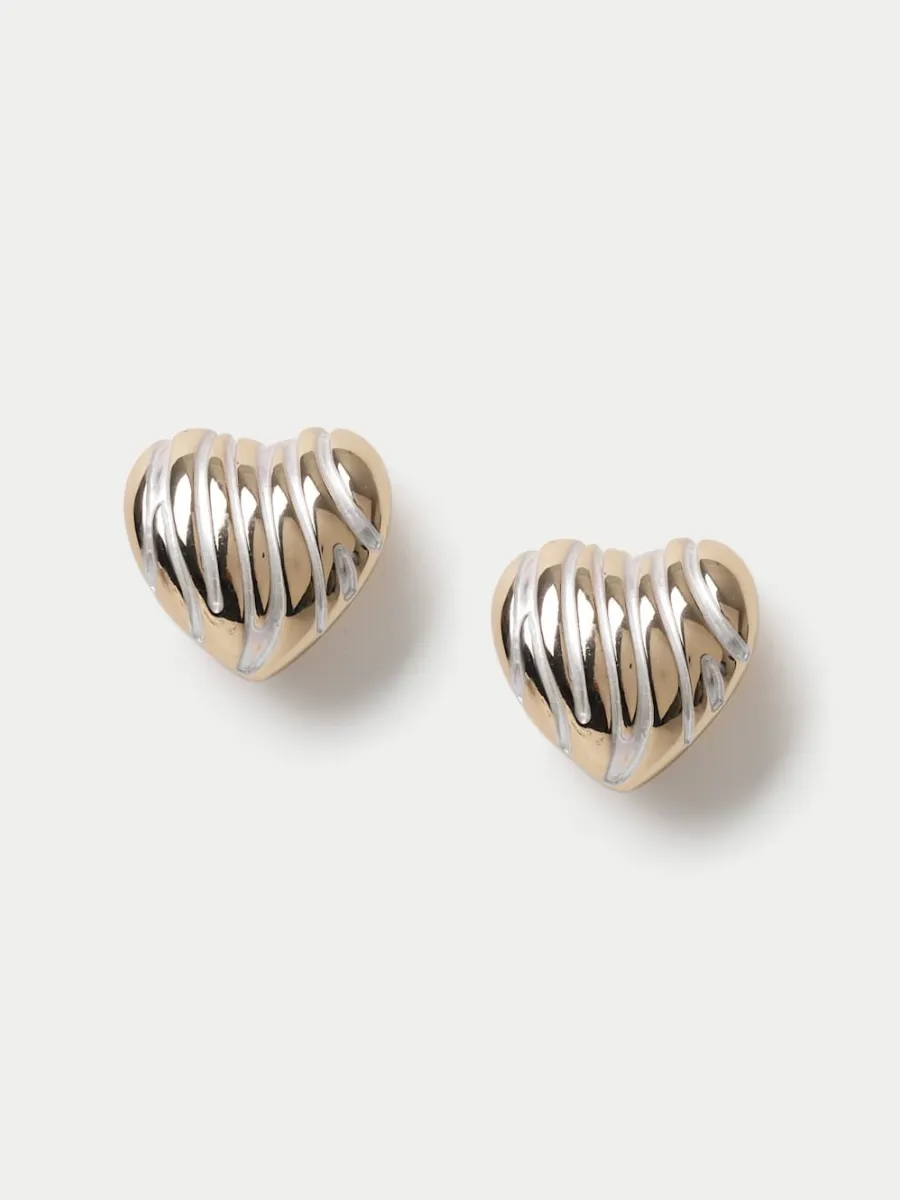 Vintage Swirl Heart Stud Earrings