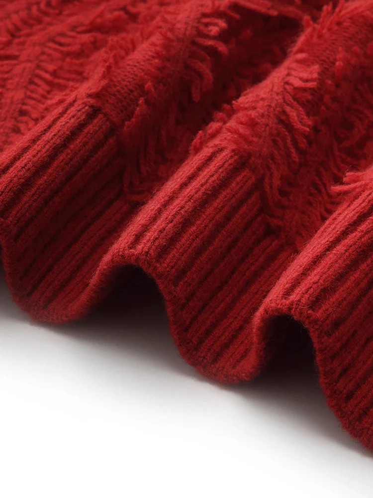 Wool Chili Red Women Cardigan