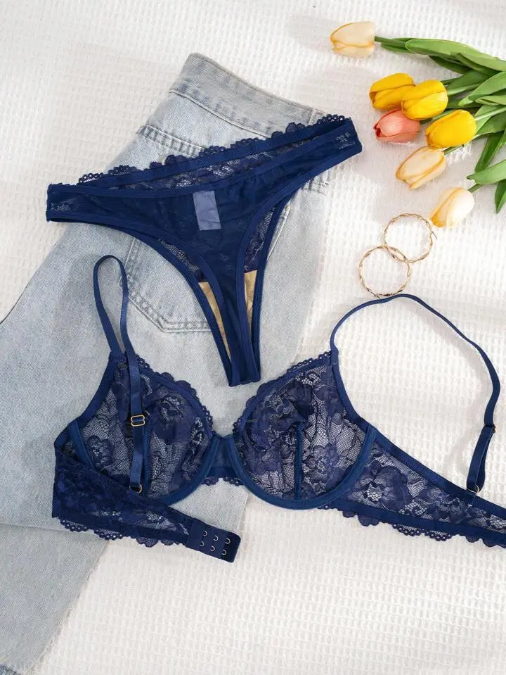 Delicate Lace Sheer Bra And Panty Set