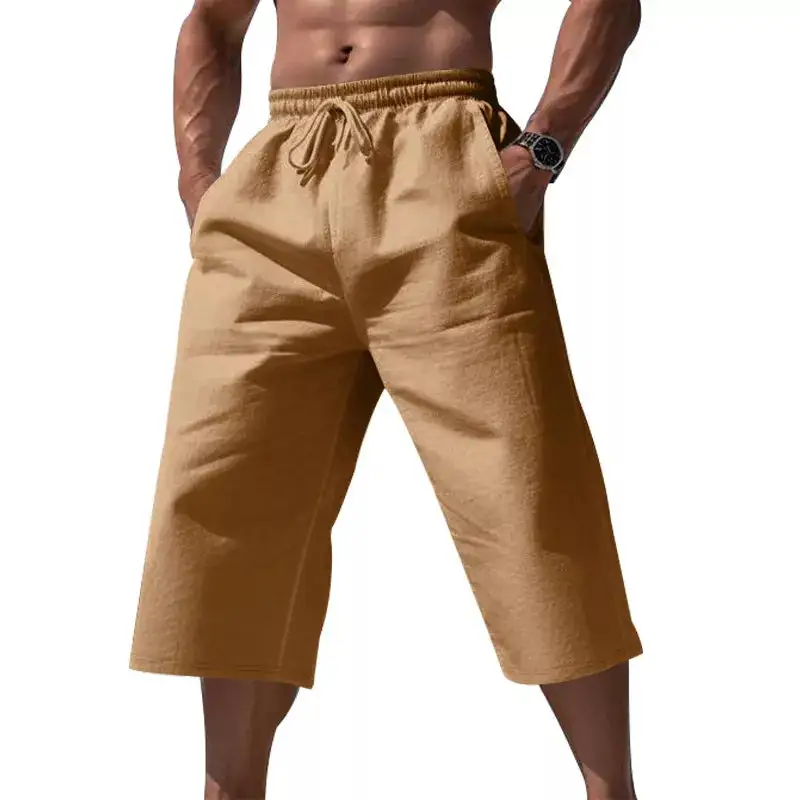 Men's Full Size Casual Drawstring Cropped Pants Plus