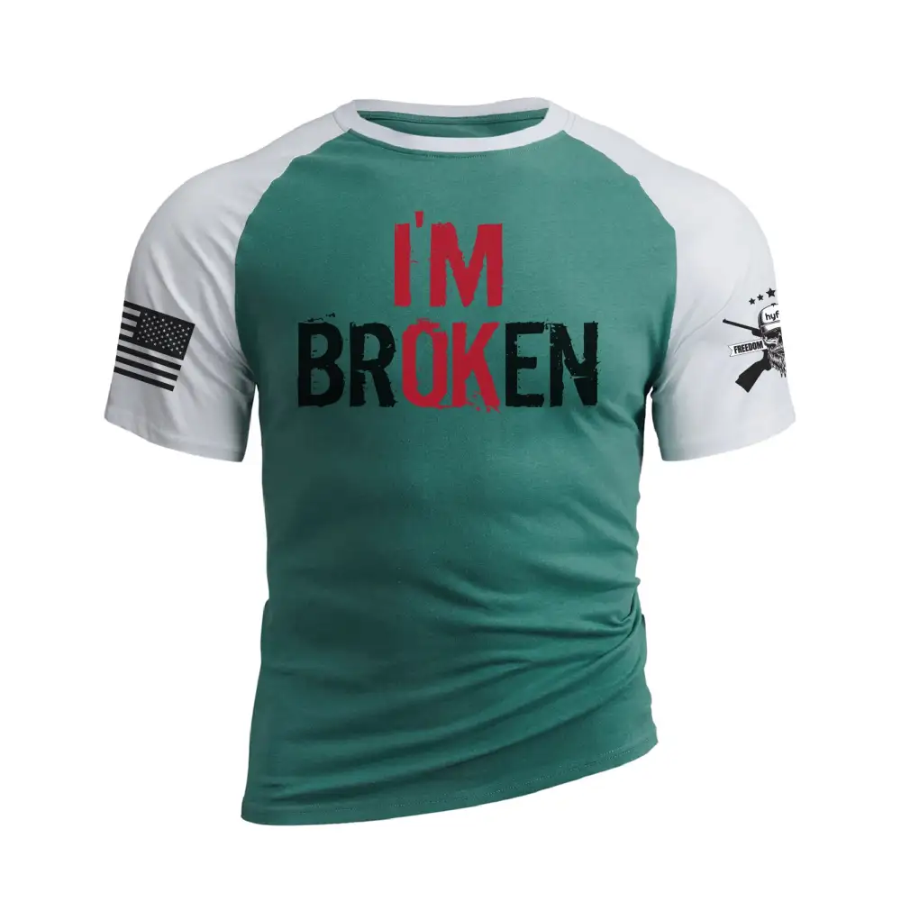 I AM BROKEN 100% COTTON RAGLAN GRAPHIC TEE