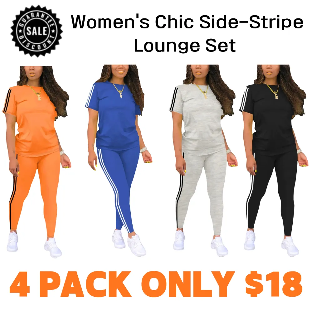 Women's Chic Side-Stripe Lounge Set – Casual Tee & Pants Two-Piece Outfit