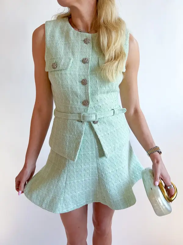 Textured Mini Skirt Button Detail