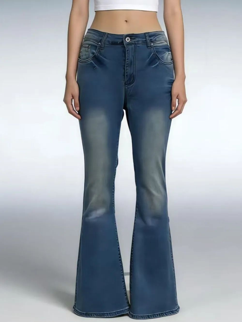 Smooth High Waist Flare Leg Denim Jeans