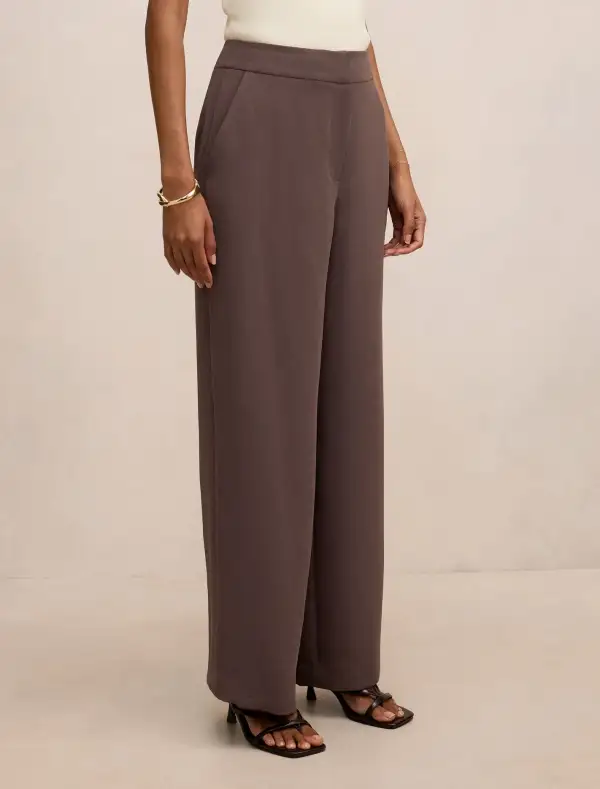 Dark Taupe Petite Tailored Straight Leg Pants