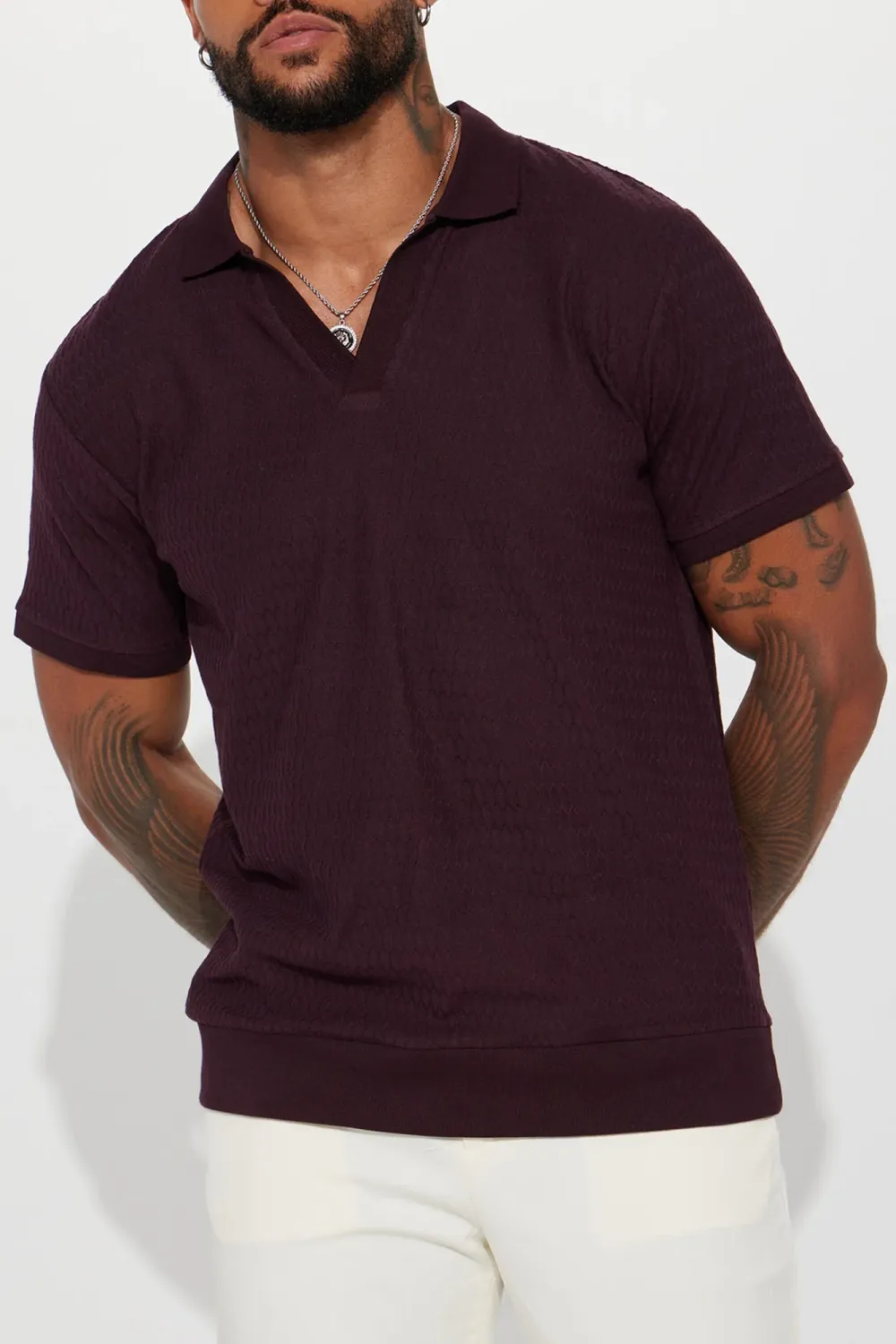 Casual Style Short Sleeve Polo - Burgundy