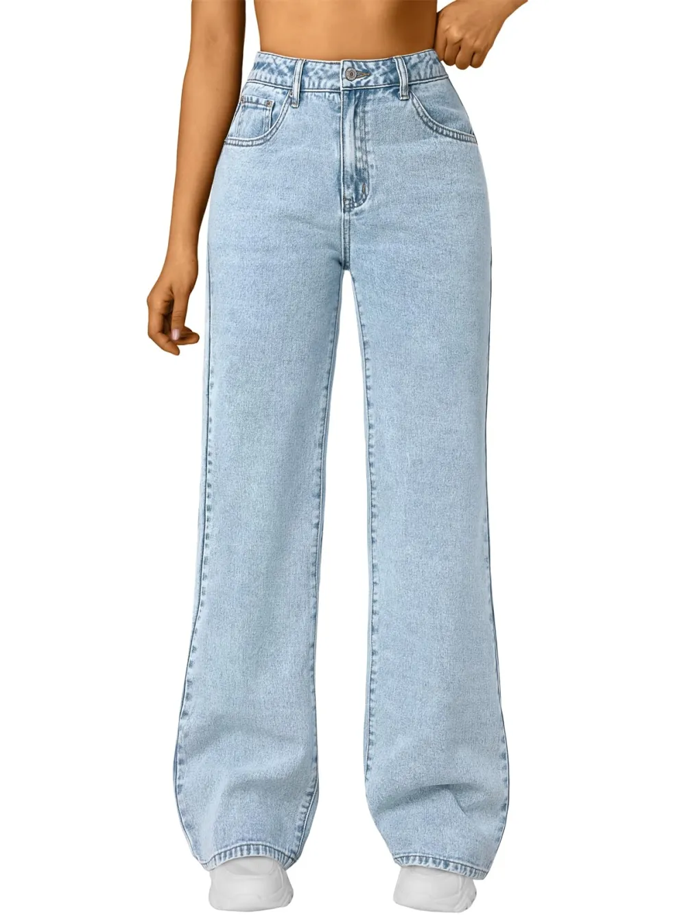 Women High Waisted Straight Leg Jeans In Snowblue