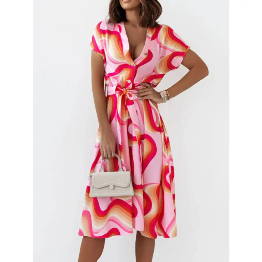 Button Front Midi Dress with Belt