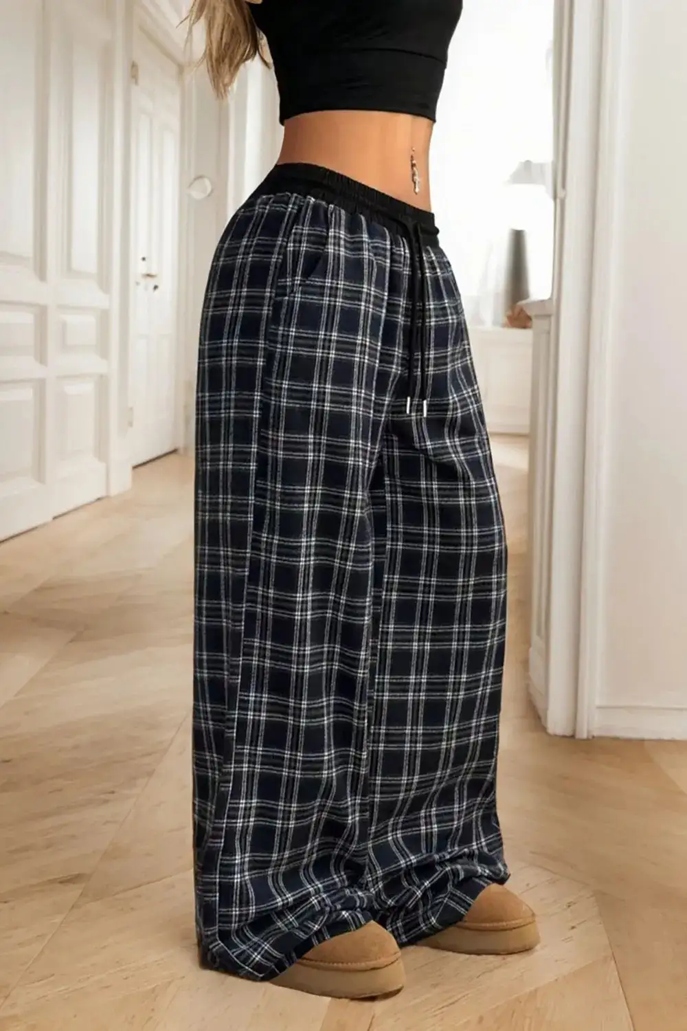 Layered Wide Leg Drawstring Pants