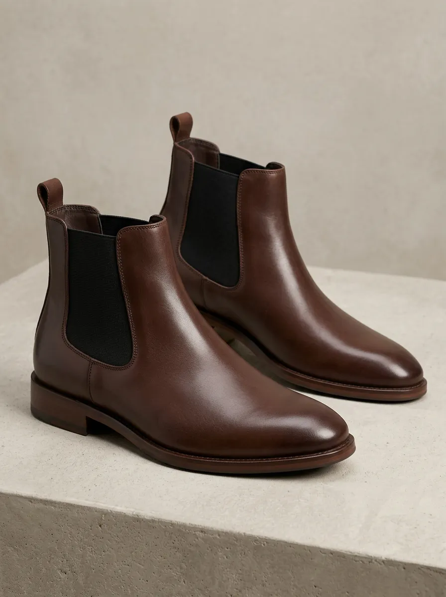 Men's Brown Chelsea Work Boots with Printed Detail