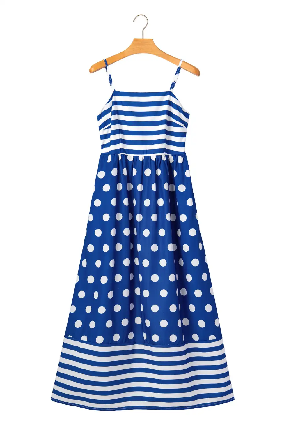 Clean Line Striped Polka Dot High Waist Maxi Dress