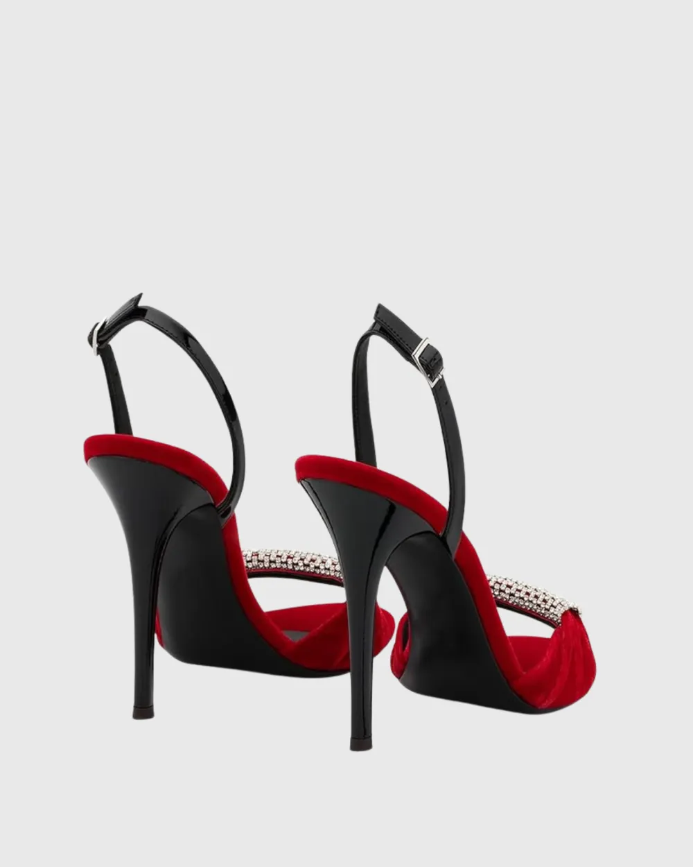 Rhinestone Velvet Slingback Sandals in Red
