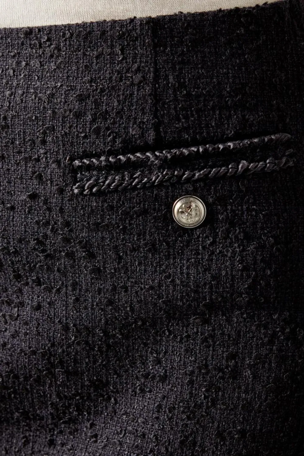 Black Tweed Pocket Detail Mini Skirt