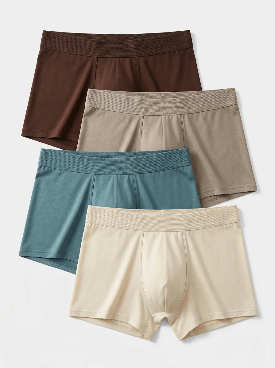 Active Solid Cotton Modern Look Men's Four Pack Boxer Briefs