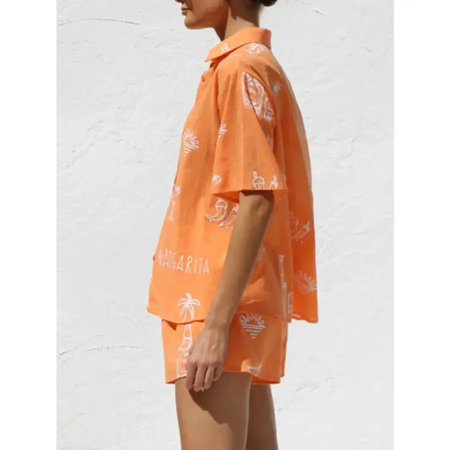 Printed Button Down Short Sleeve Top and Shorts Set