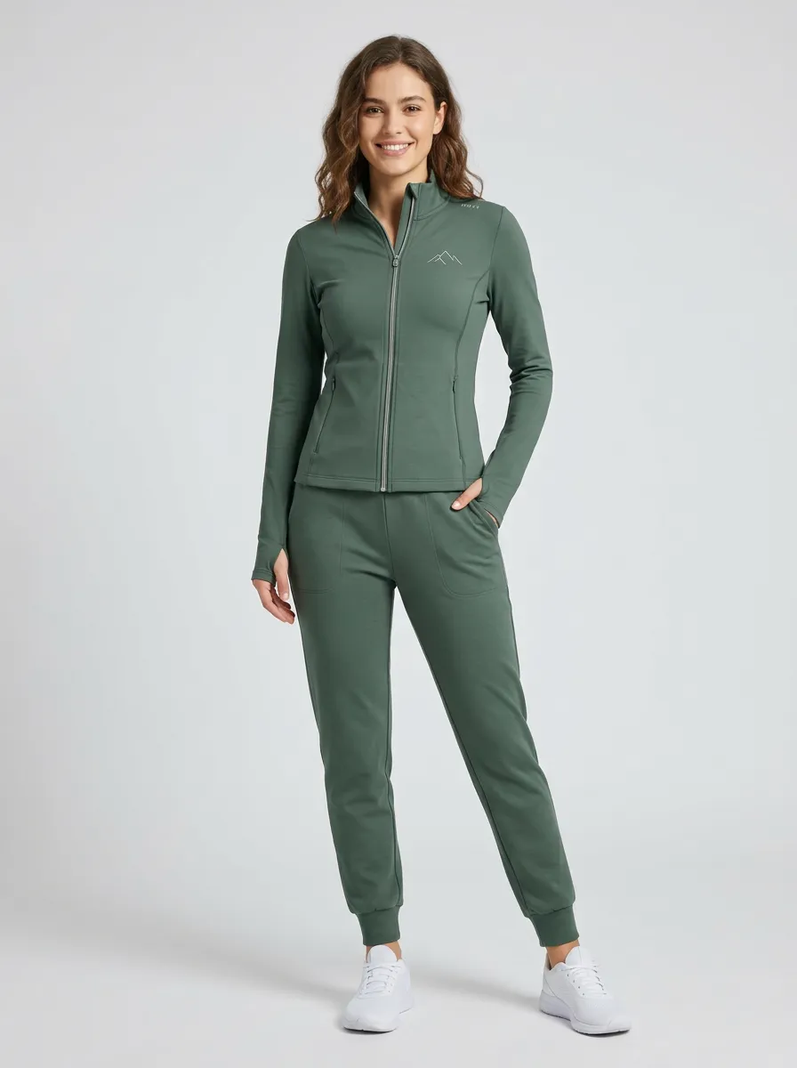 Women's Sage Green Mountain Zip-Up Jacket & Jogger Set