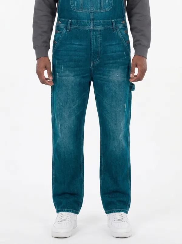 Men's Vintage Distressed Blue Denim Dungarees Overalls