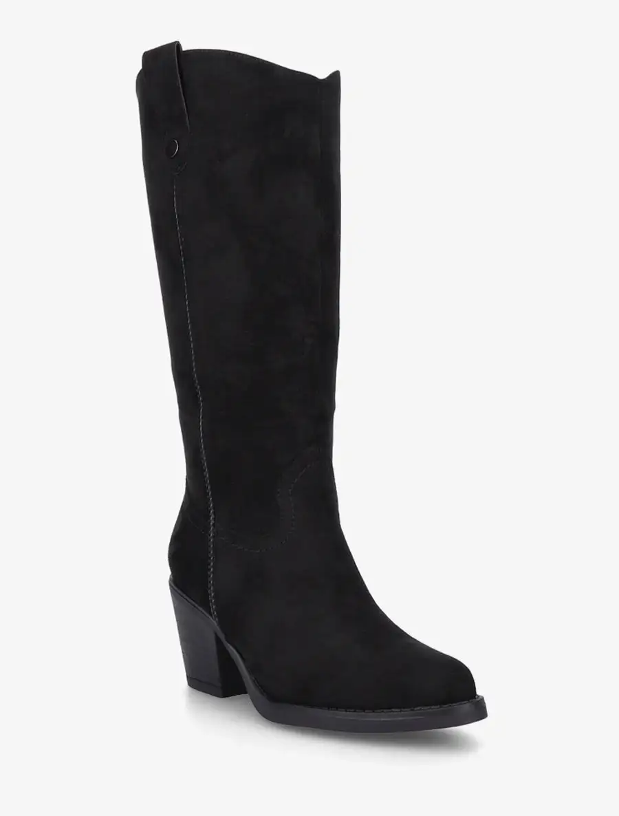 Bold Detail Block Heel Faux Suede Knee High Boots