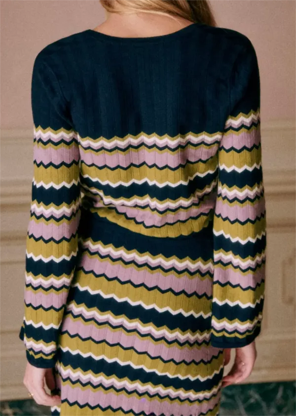 Striped V -Neck Long Sleeve Knit