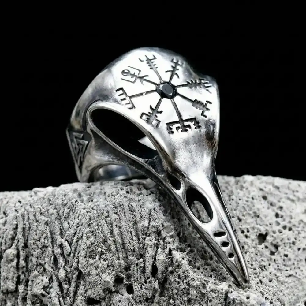Men's Vegvisir Raven Skull Ring