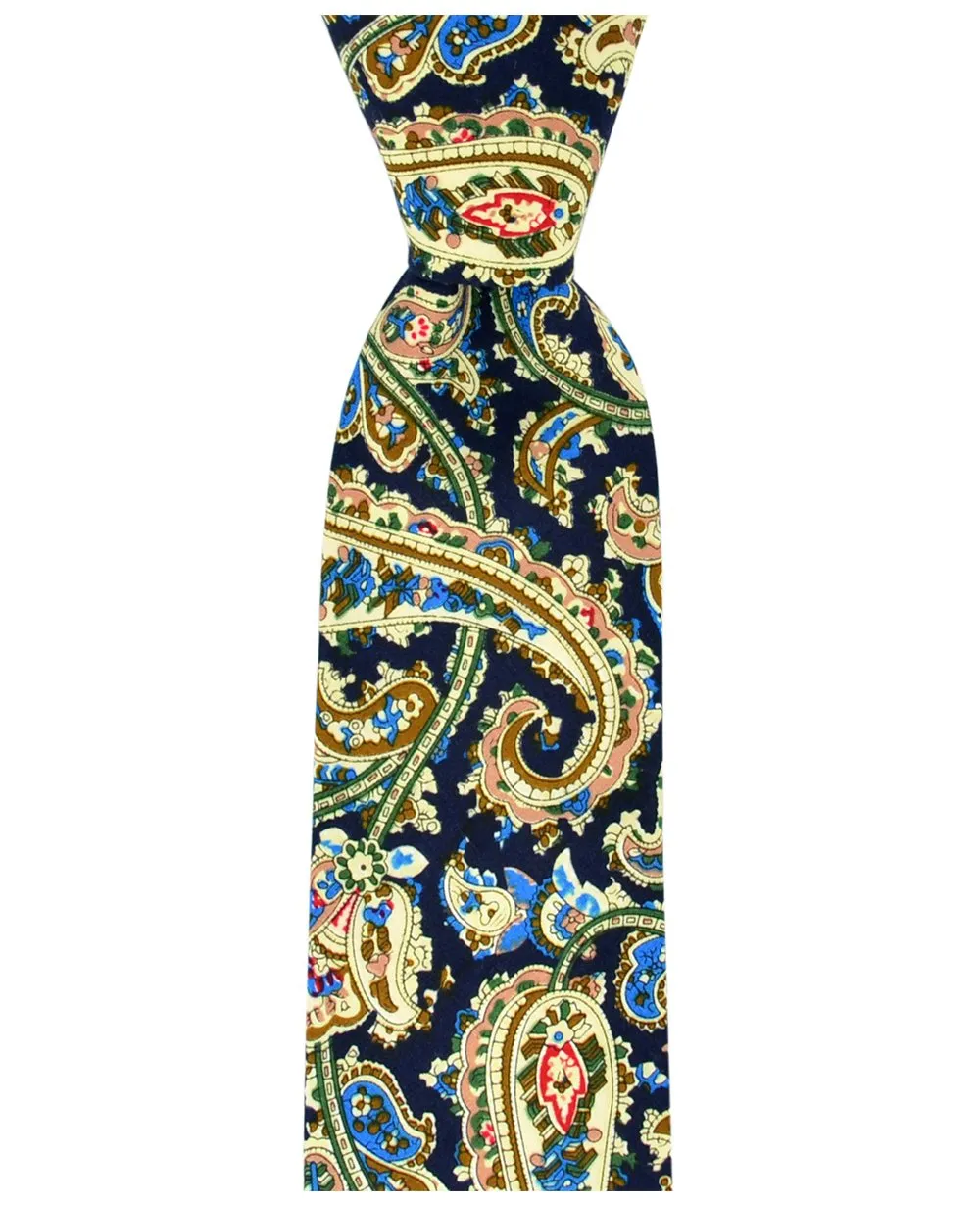 Classic Cotton Paisley Men's Necktie With Pocket Square