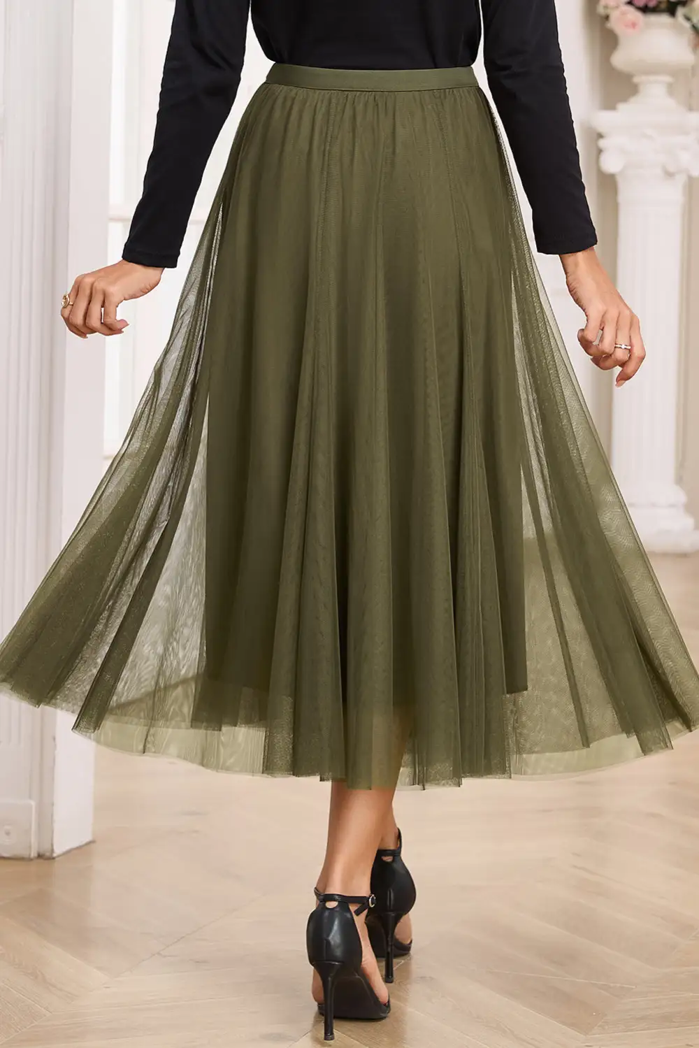 Plain Flared Mesh Skirt
