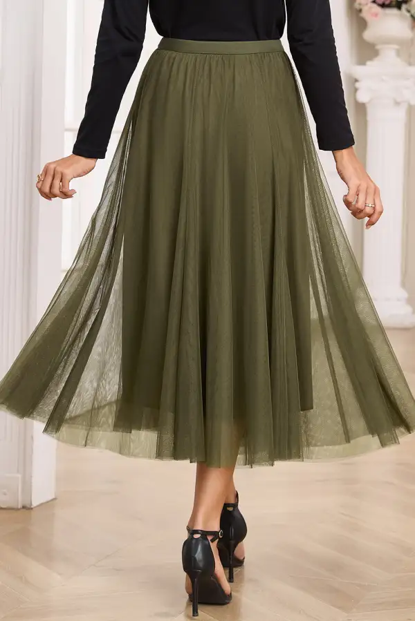 Plain Flared Mesh Skirt