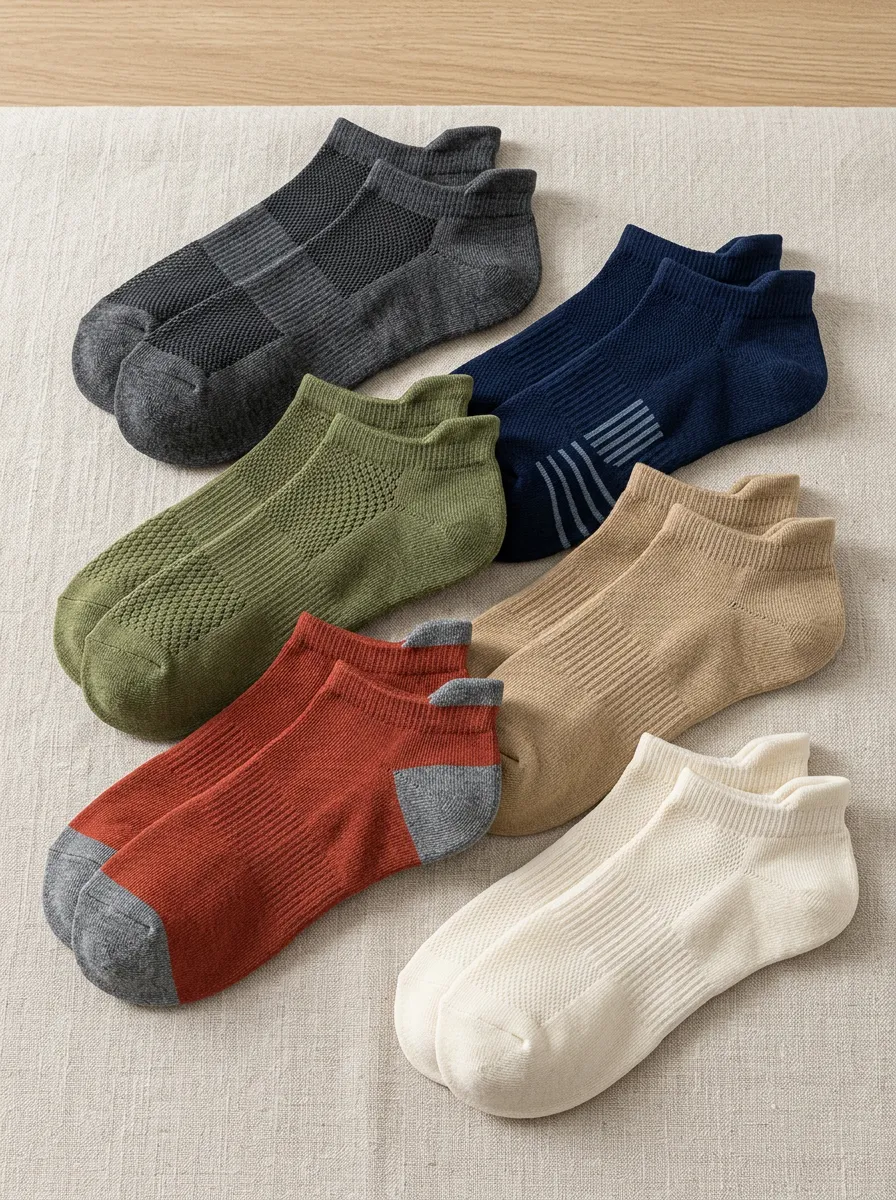 Men's Casual Solid Color Breathable Mesh Ankle Socks 6-Pack