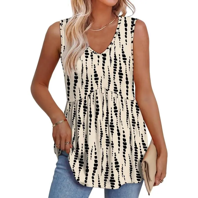 Womens Tank Tops 2025 Flowy Peplum Tops For Women Dressy Sleeveless V Neck Babydoll Tank Tops