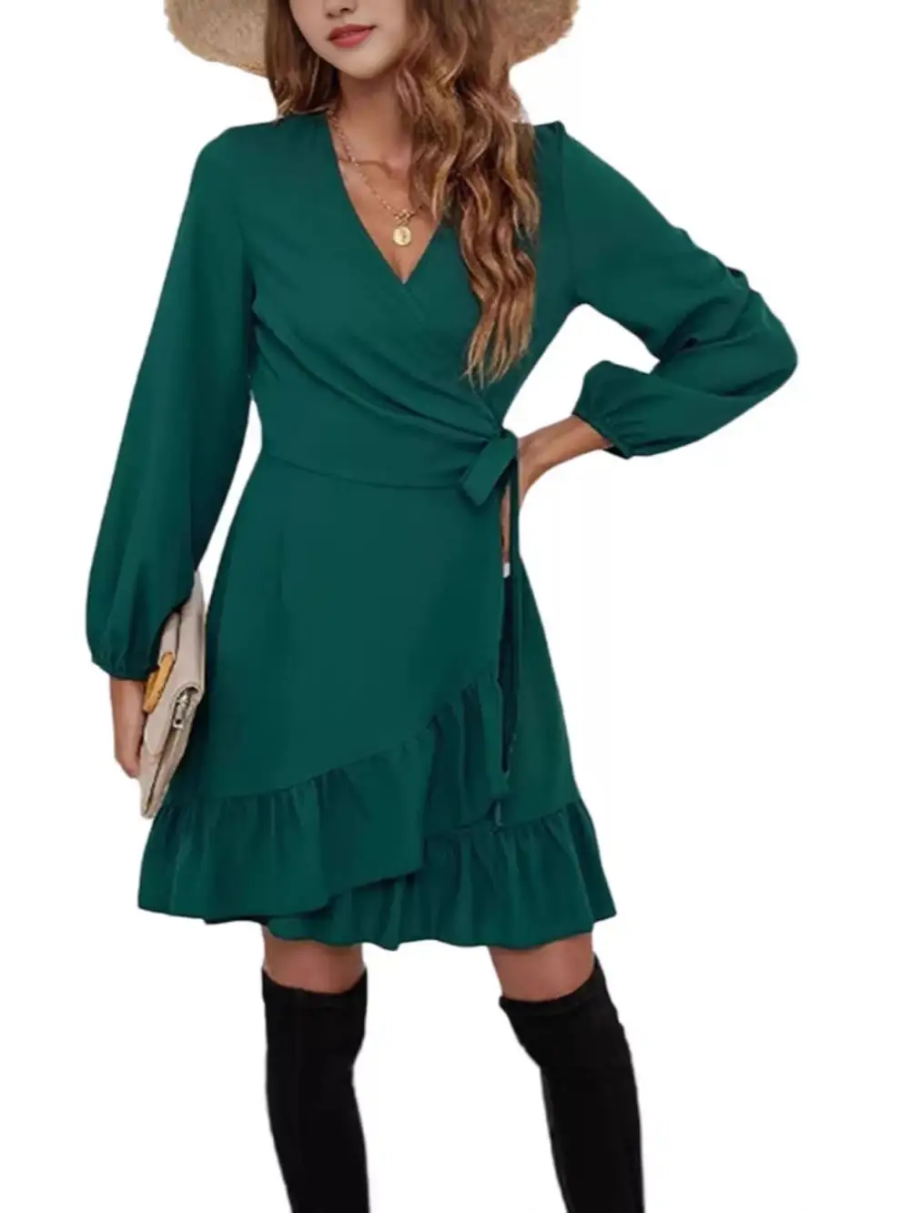 Ruffle Wrap Long Sleeve Dress Casual