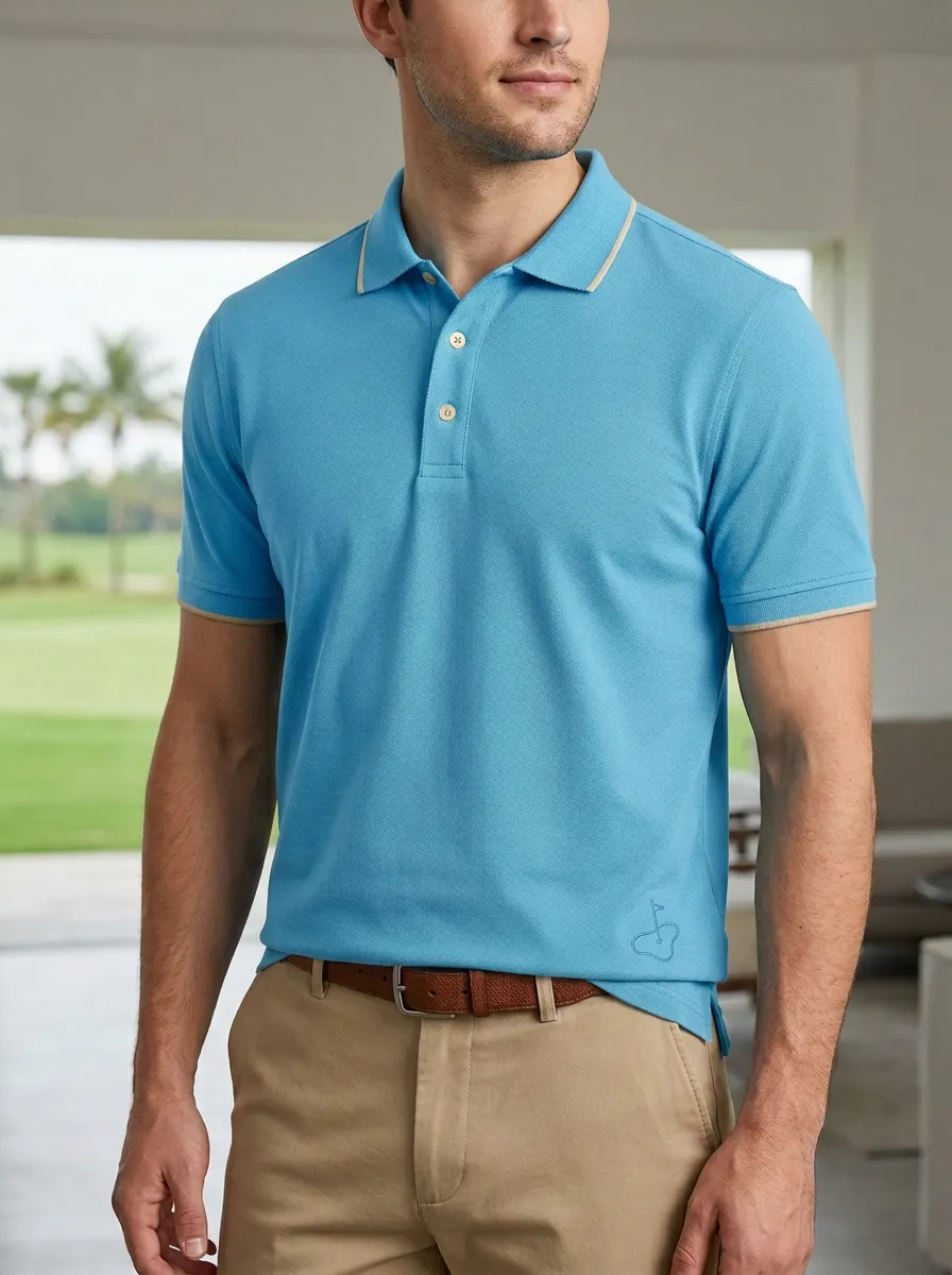 Practice Flag-Motif Embroidered Golf Polo Shirt