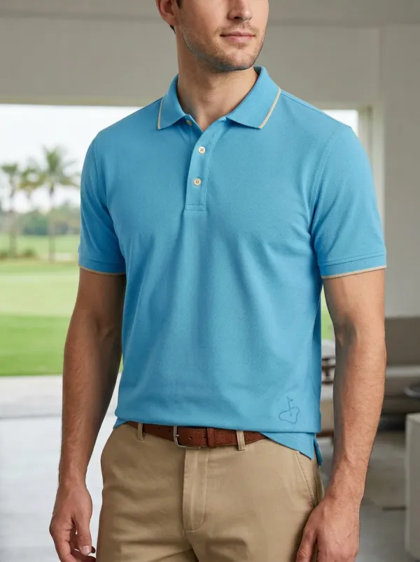 Practice Flag-Motif Embroidered Golf Polo Shirt