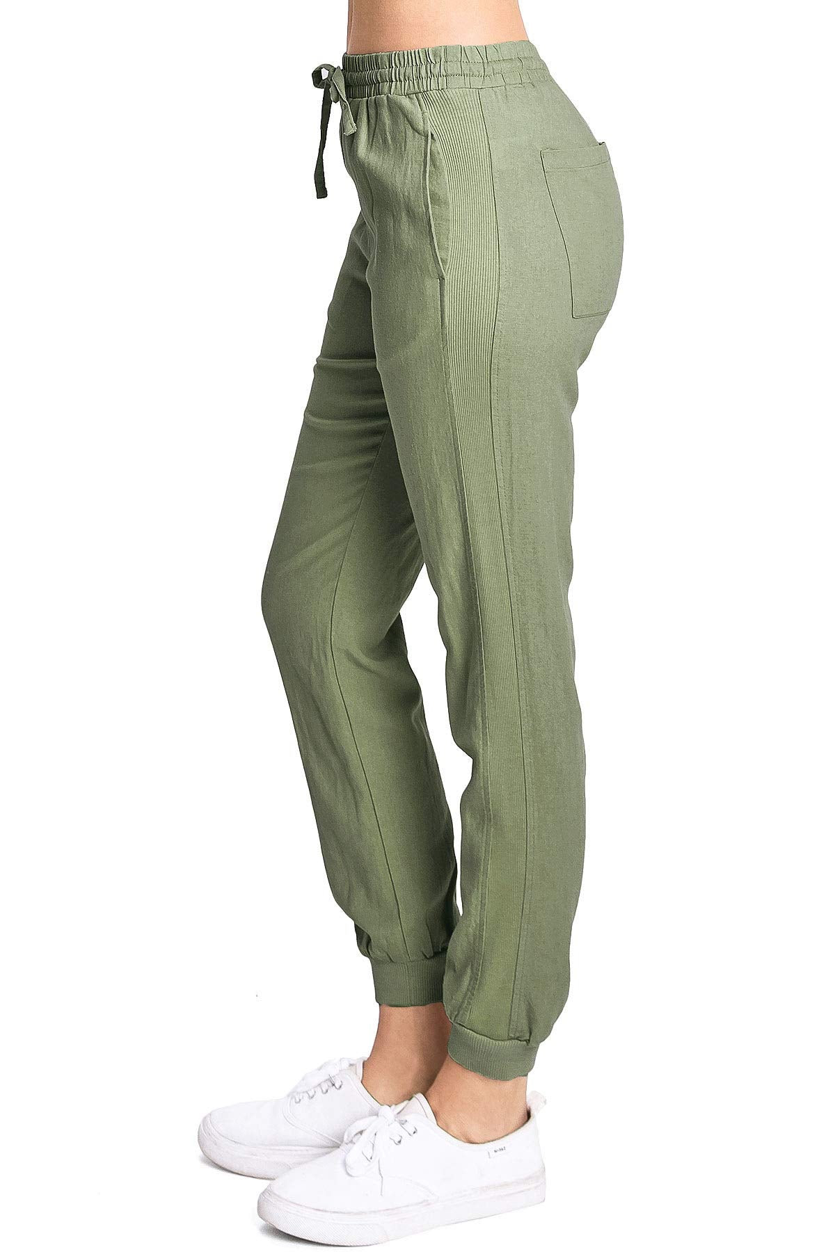 Beige Linen Drawstring Joggers