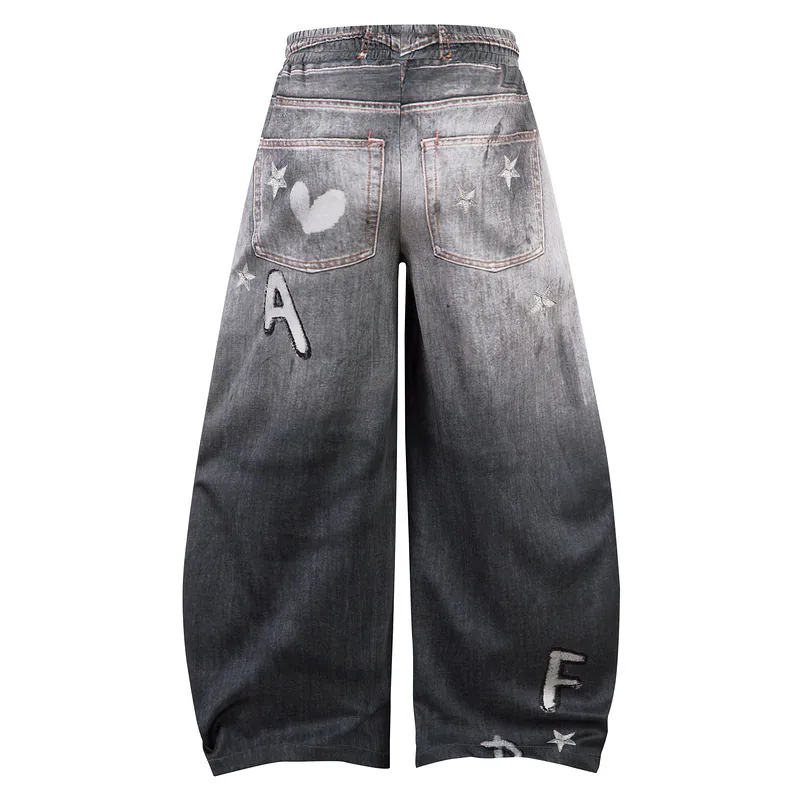 High-Street Vibe Hand-Painted Dalmatian Denim Jeans