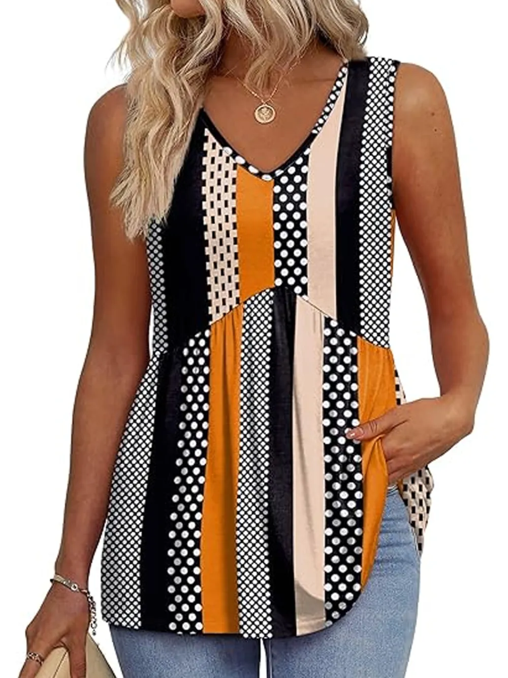 Womens Tank Tops 2025 Flowy Peplum Tops For Women Dressy Sleeveless V Neck Babydoll Tank Tops