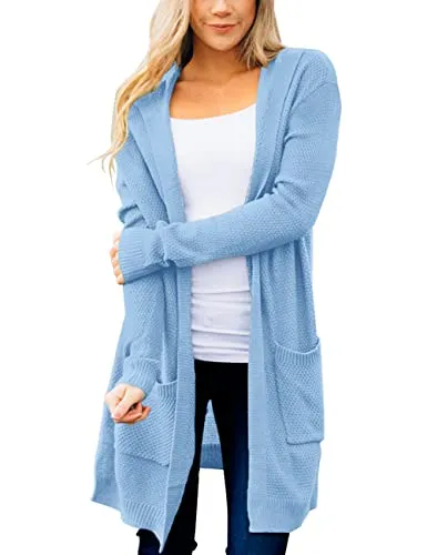 Women's Long Sleeve Open Front Hoodie Knit Sweater Cardigan Outwear