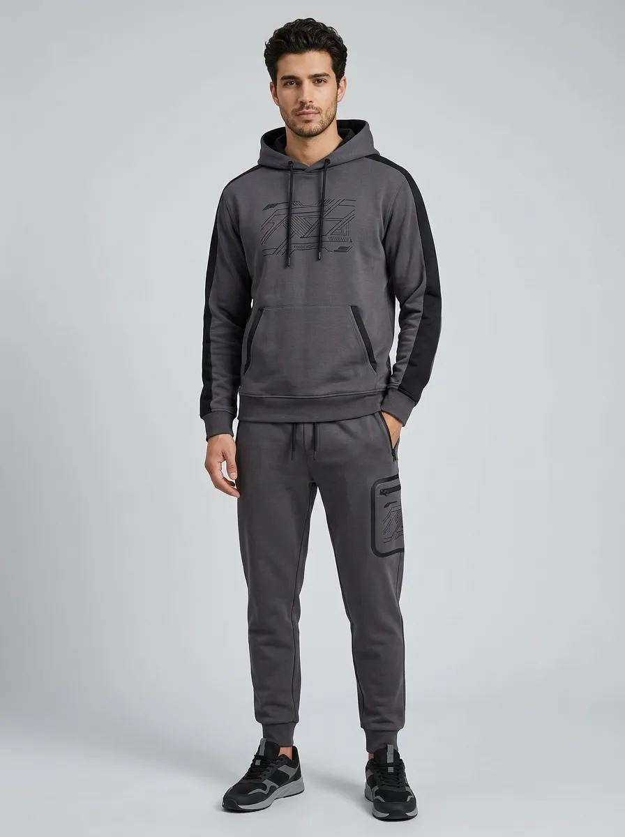 Men's Sporty Techwear Geometric Printed Hoodie Jogger Set