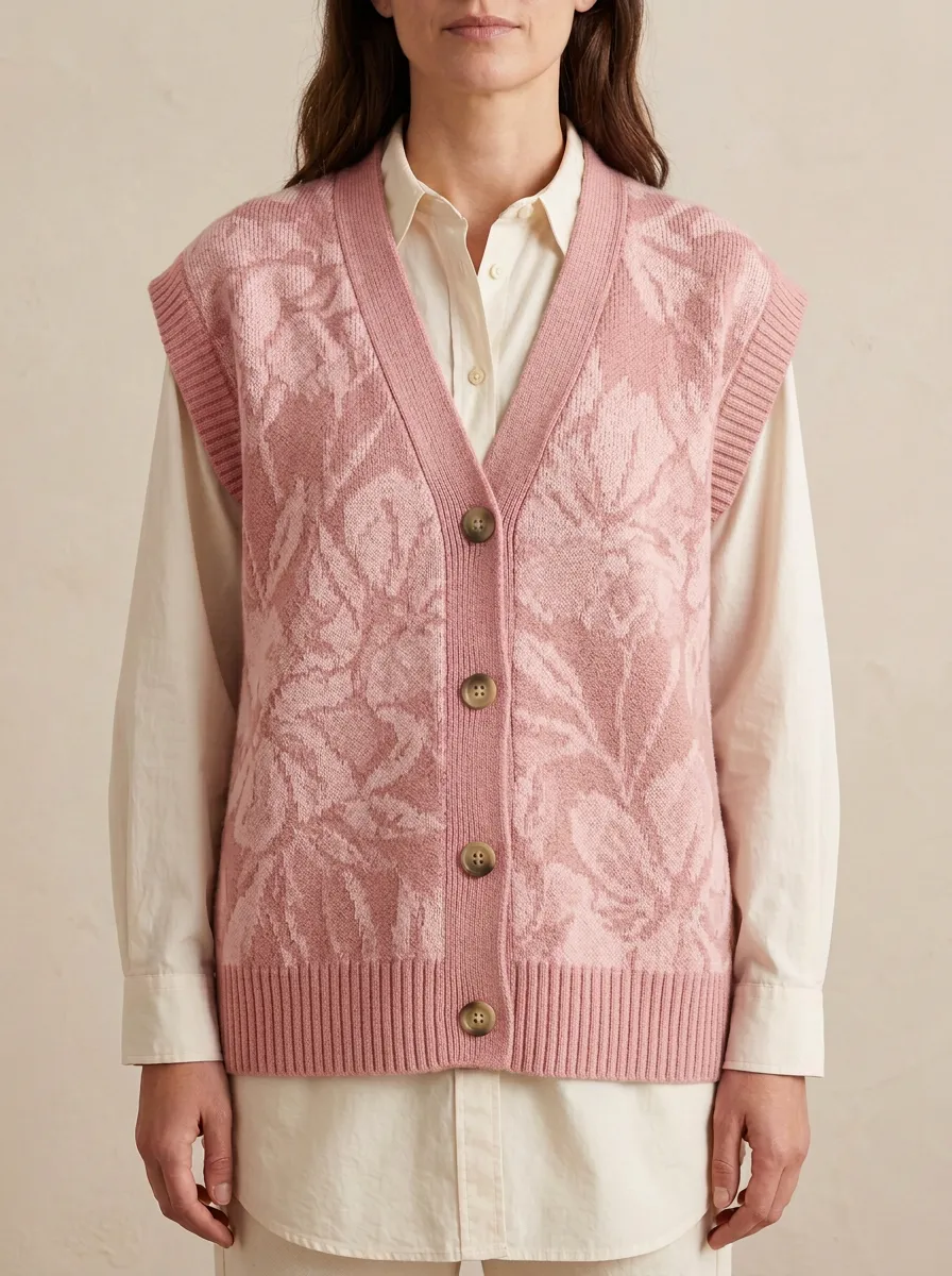 Floral Button Sweater Vest