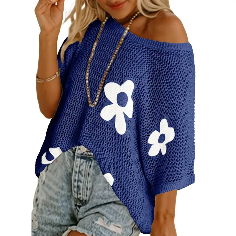 Women's Floral Short-Sleeve Crochet Top