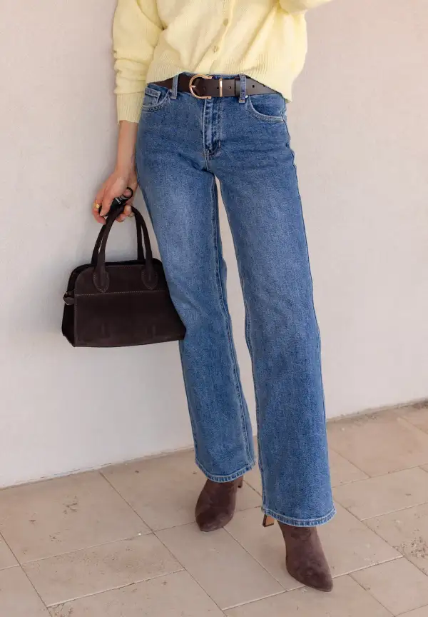 Mid Rise Casual Wide Leg Jeans