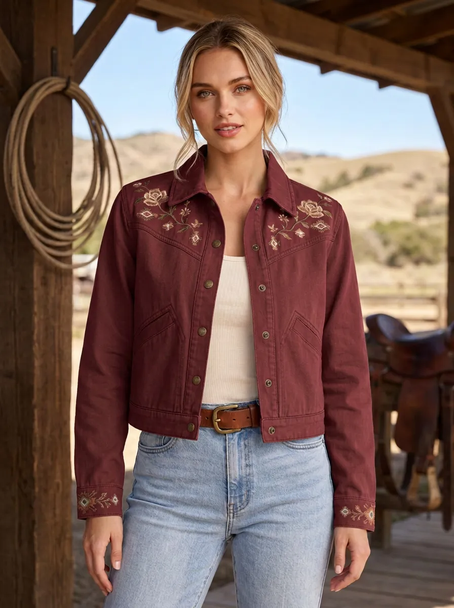 Women's Rustic Western Cowgirl Floral Embroidery Floral Embroidered Jacket