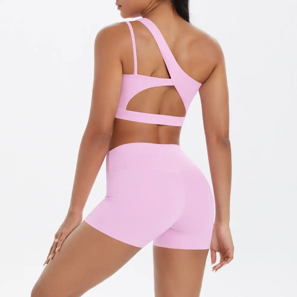 One-Shoulder Backless Bra, Vest and Shorts Active Set