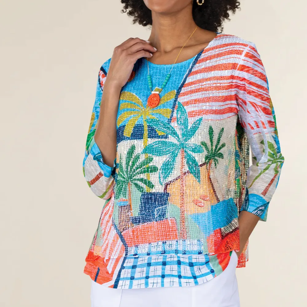 Tropical Boucle Mesh Tunic