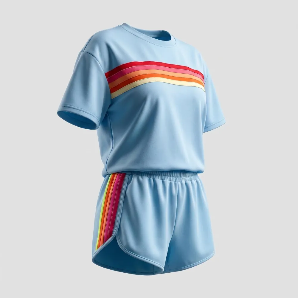 Women's two-piece rainbow striped outdoor sportswear set
