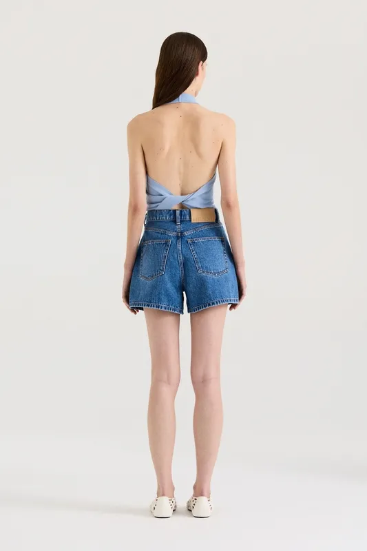 Indigo Wash High-Rise Denim Shorts