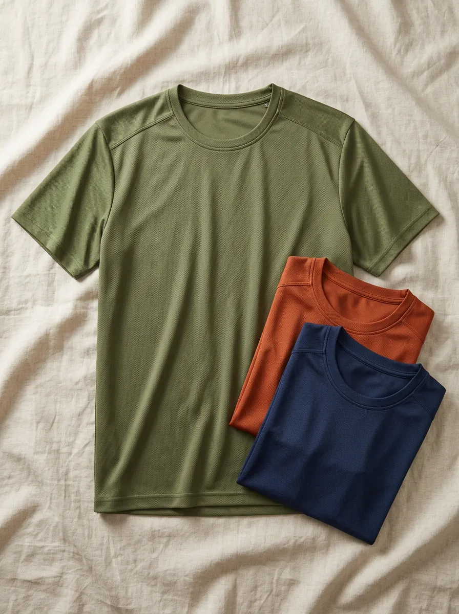 Men's Three-Pack Quick-Dry Straight-Hem Raglan T-Shirts