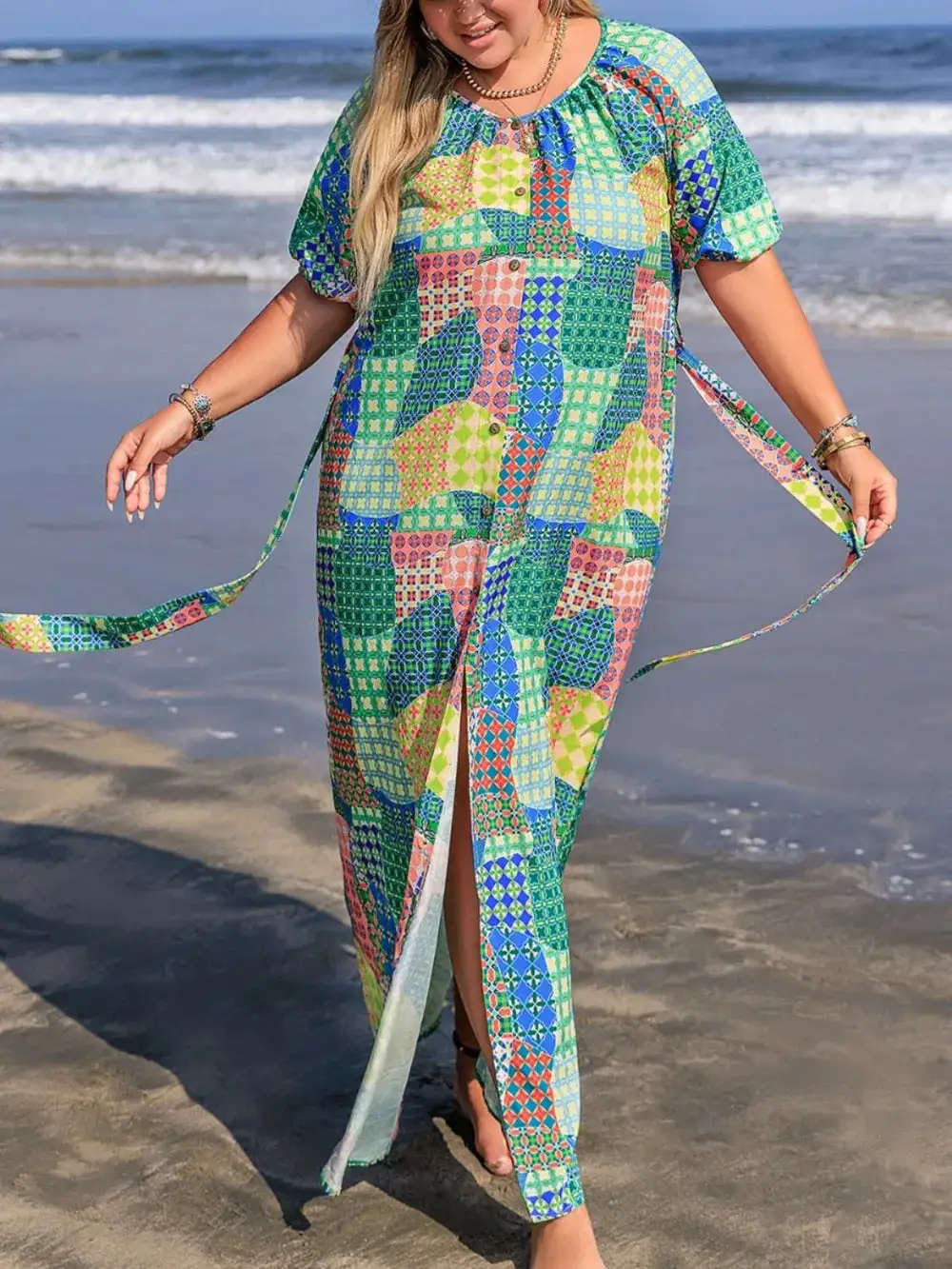 Printed Round Neck Maxi Dress