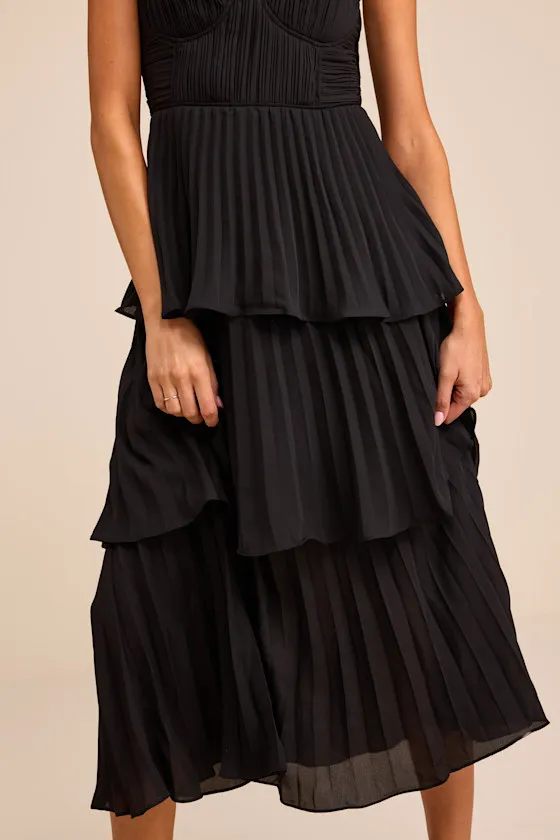 Cascading Crush Light Blue Tiered Bustier Midi Dress