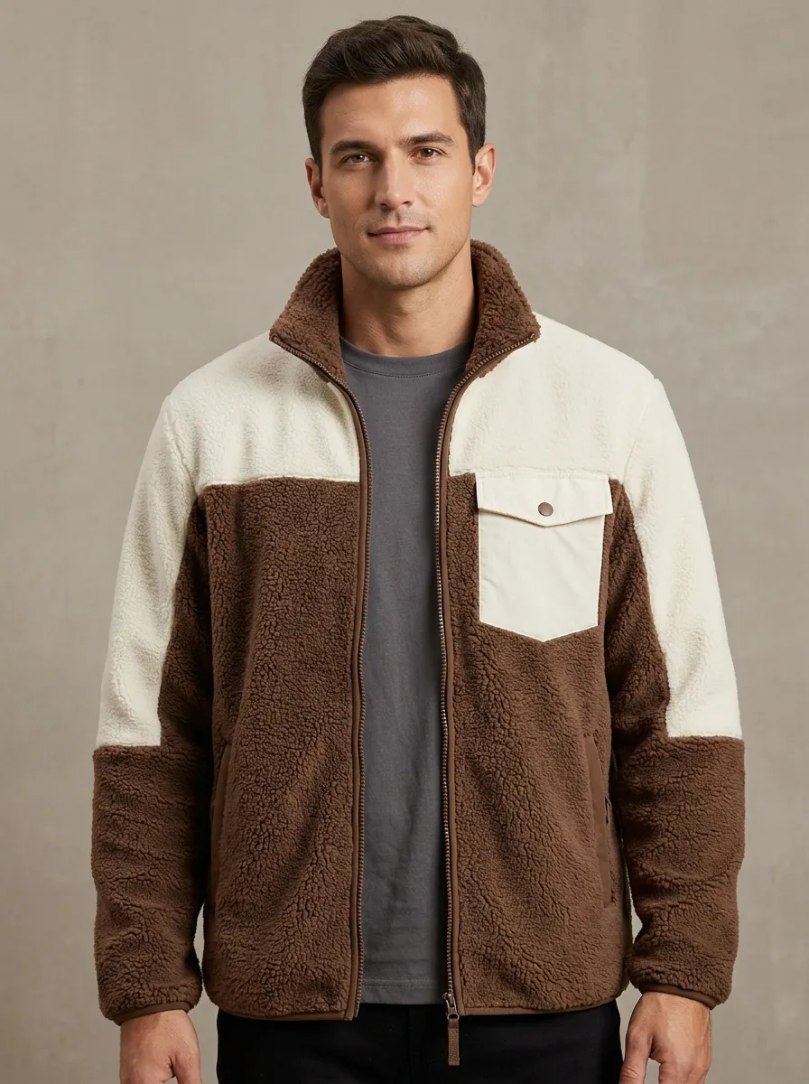 Colorblock Patchwork Sherpa Fleece Jacket